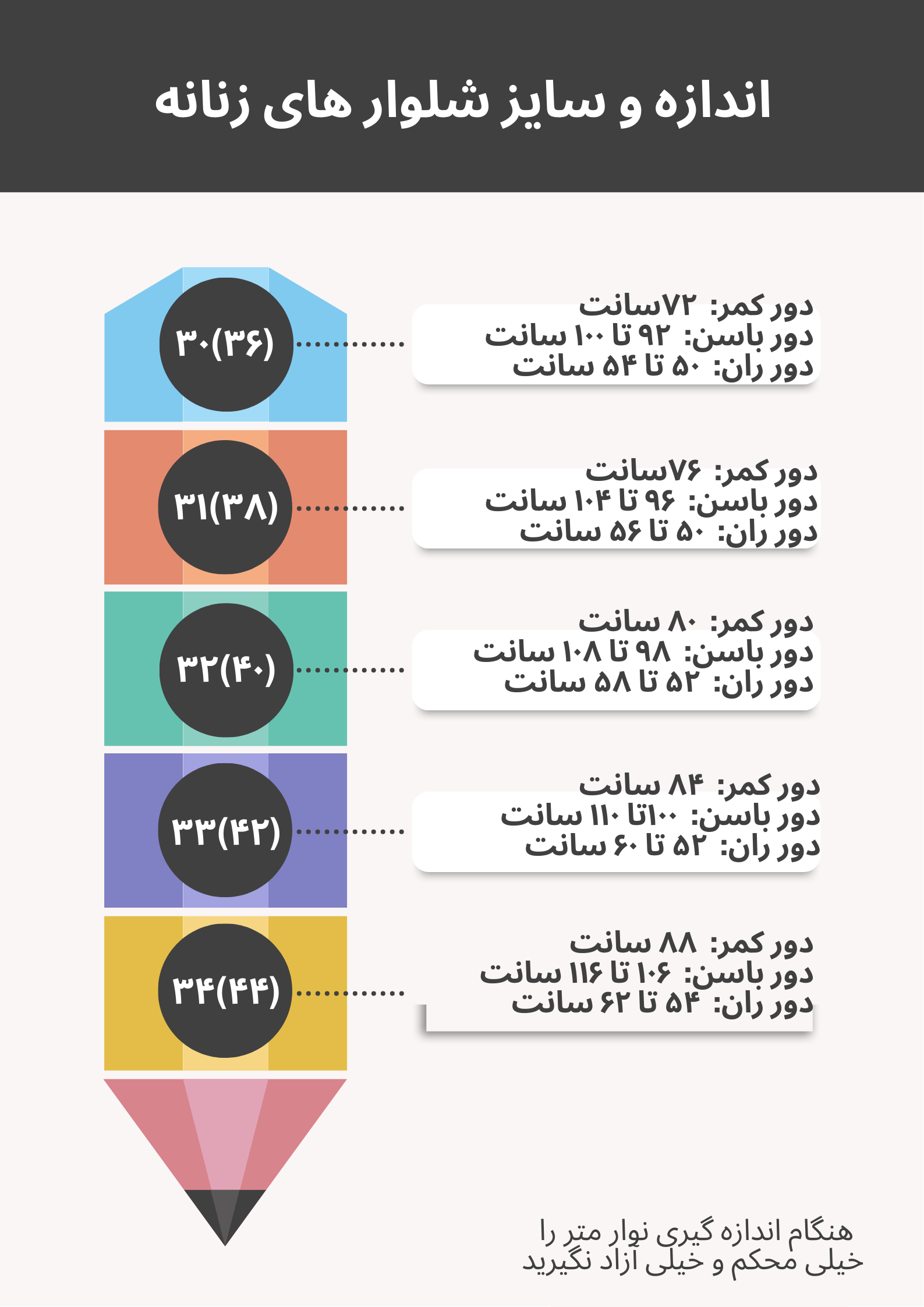 راهنمای سایز و اندازه شلوار زنانه