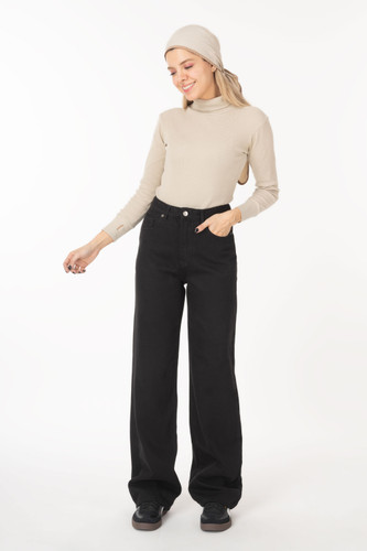 شلوار جین زنانه نیم بگ مشکی جک پات ریزشی رویال جین royal jeans