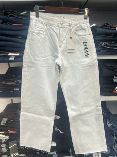 شلوار جین زنانه واید دمپا کات قد۸۵ سفید وارداتی PULL&BEAR