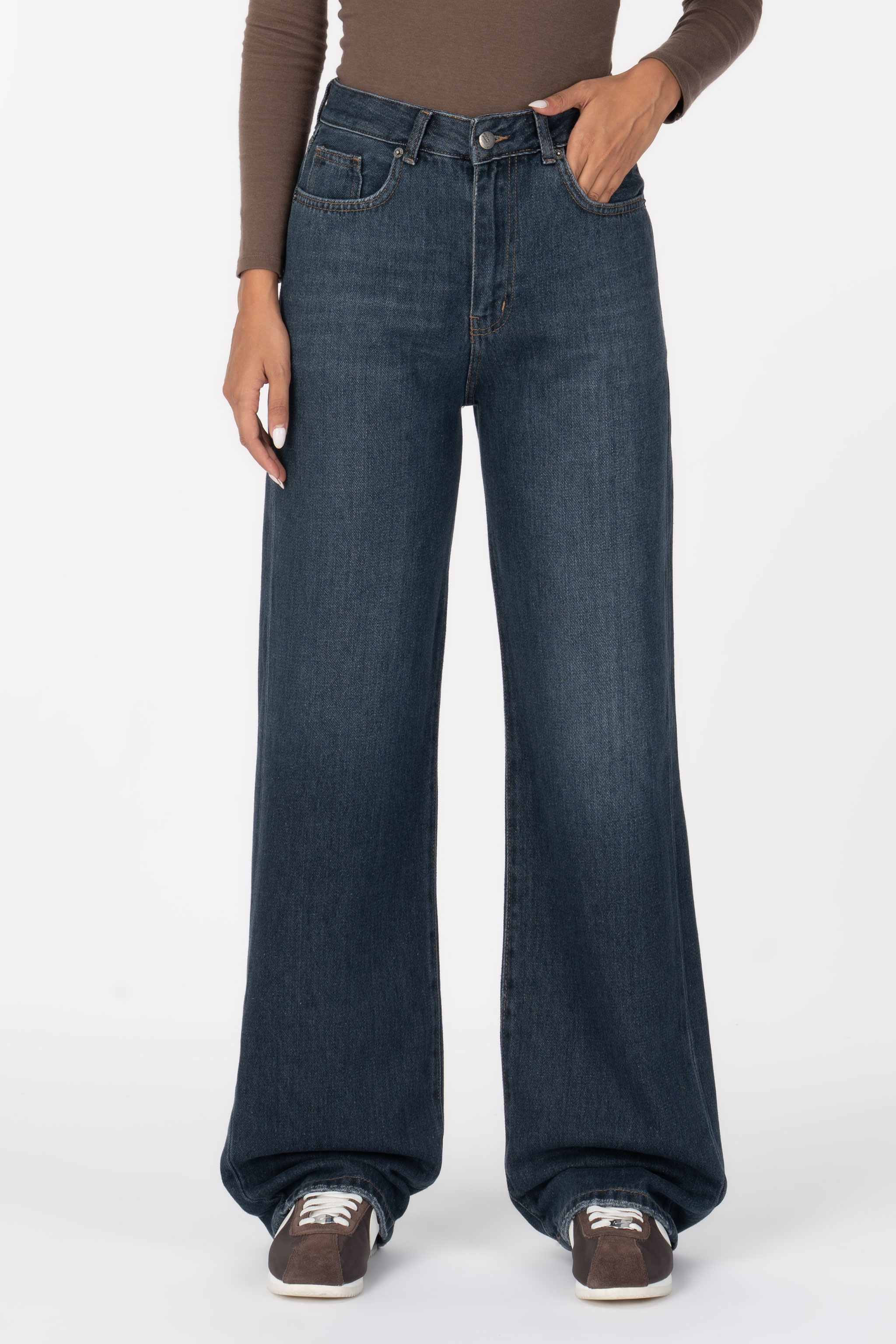 شلوار جین زنانه نیم بگ طوسی آبی تیره رویال جک پات Royal Jackpot
