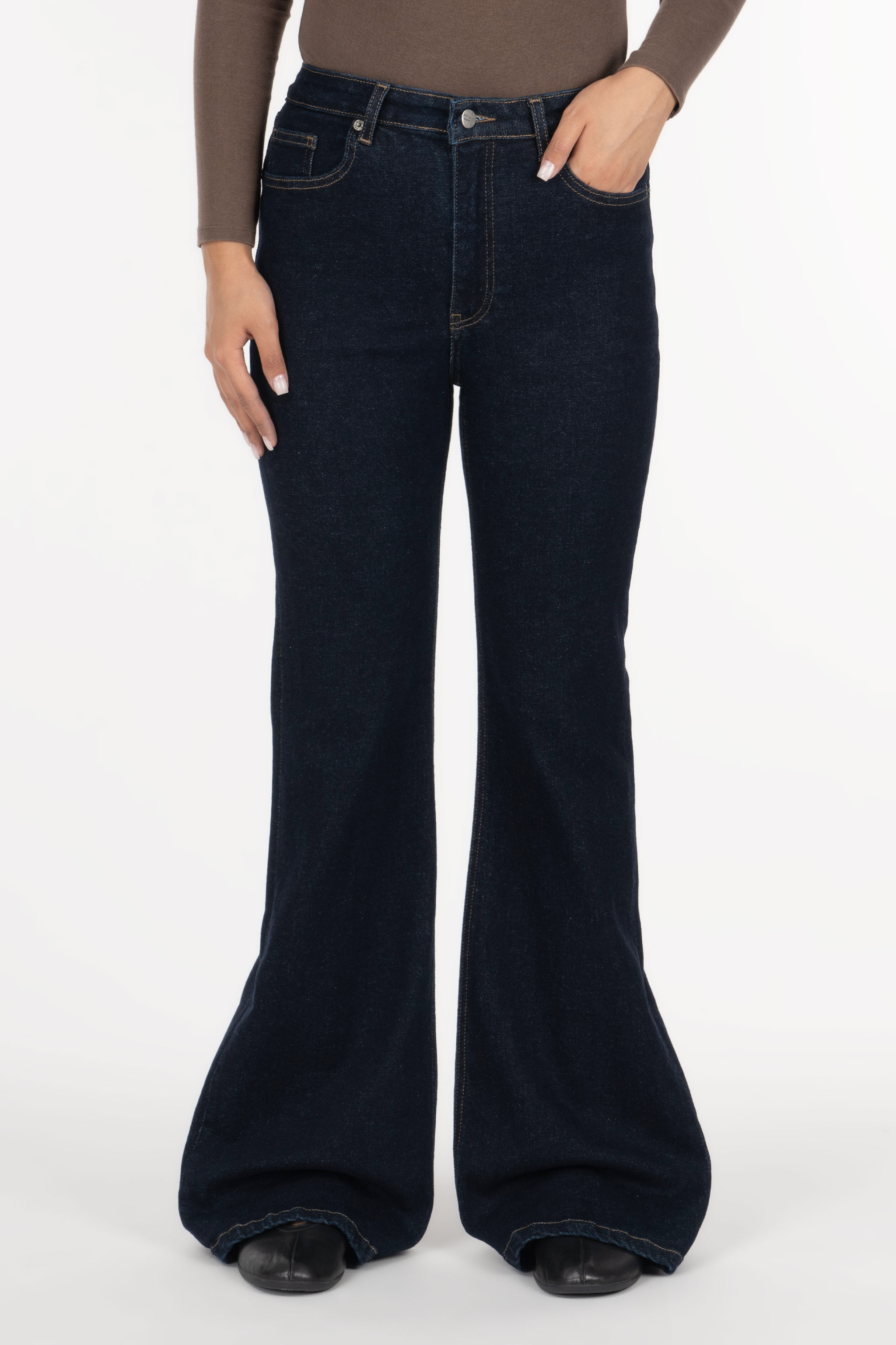 شلوار جین زنانه بوت‌کات فلکس(کشی) آبی خام شور  رویال جین Royal Jeans